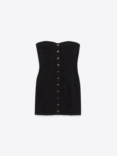 strapless dress in worn black denim