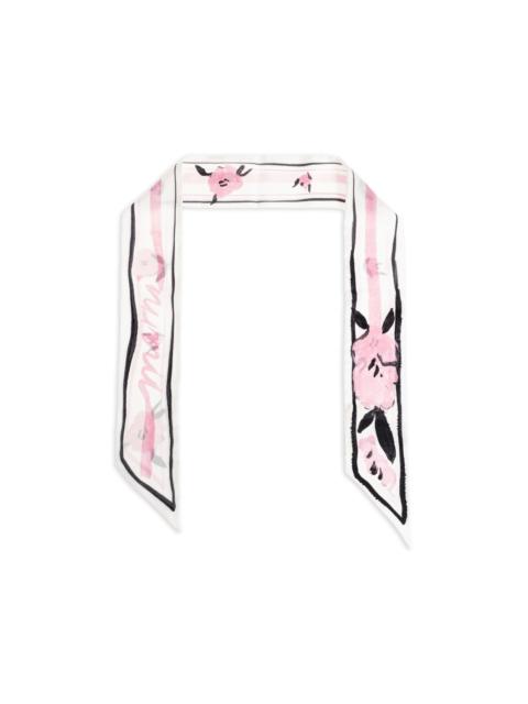 floral-print striped-trim silk scarf