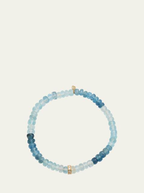 14K Gold 6mm Diamond Rondelle on Aqua Faceted Rondelle Bead Bracelet