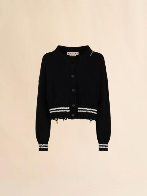 BLACK DISHEVELLED COTTON CARDIGAN