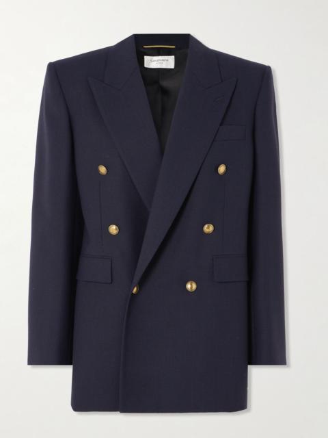 Oversized double-breasted grain de poudre wool blazer Blue