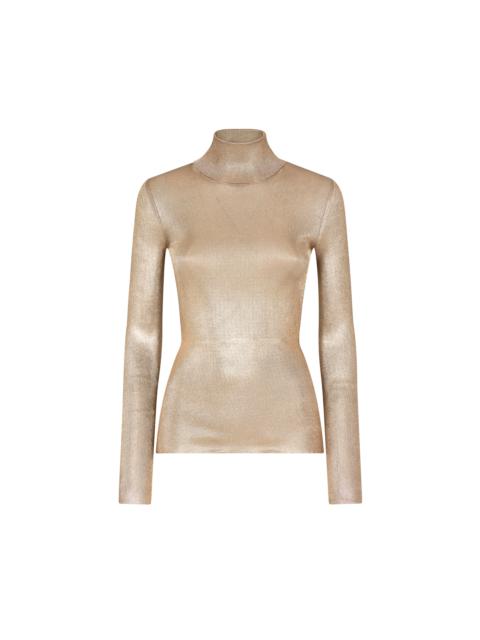 WET LOOK VISCOSE KNIT TURTLENECK TOP