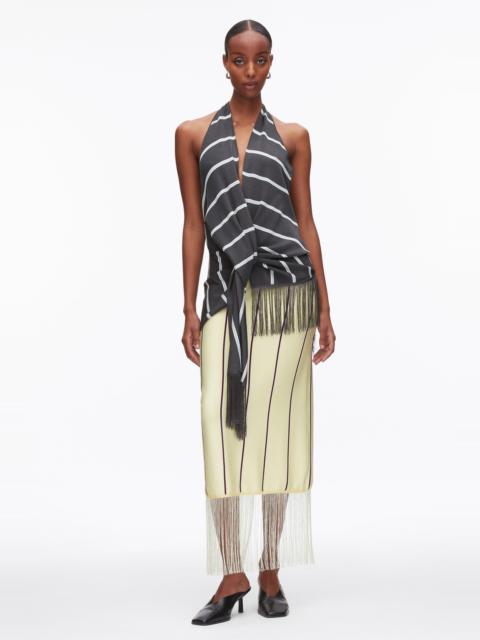 Draped Stripe Halter Top with Fringe