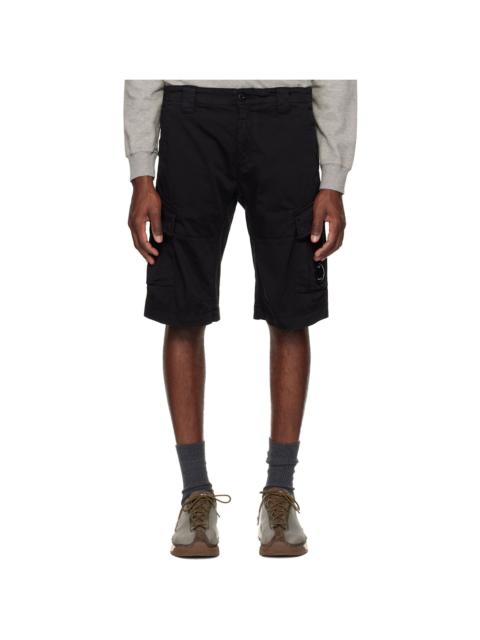 Black Stretch Sateen Cargo Lens Shorts