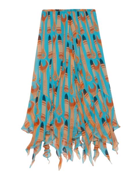 Lipstick and tool print silk skirt