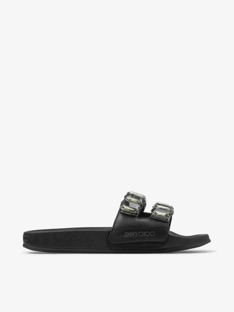 Fitz/Crystal
Black Nappa Leather Crystal Slides