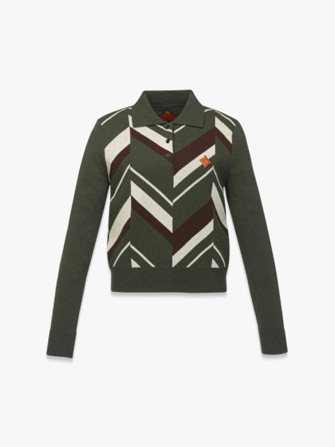 Mega Herringbone Polo Sweater in Wool Jacquard