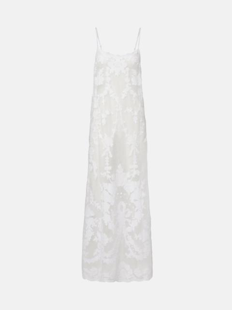 Embroidered semi-sheer cotton maxi dress