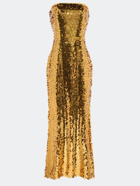 Sculpty Strapless Sequin Dress In Star Gold