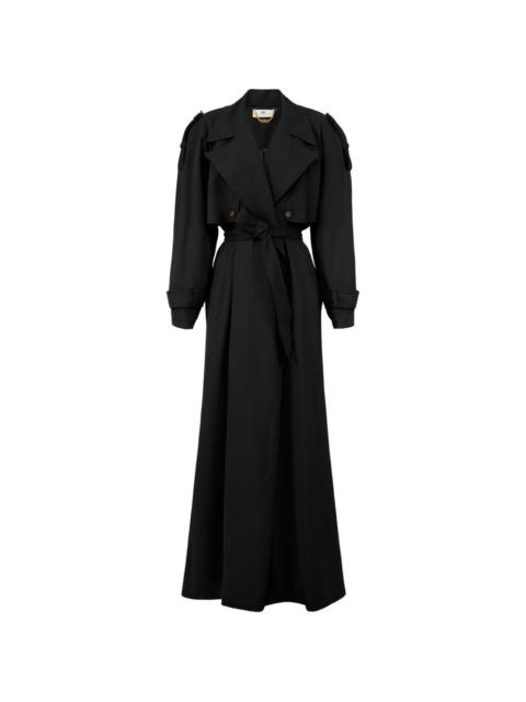 structured-shoulder belted trench coat