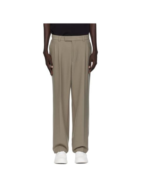 Taupe Relaxed-Fit Double Pleat Trousers