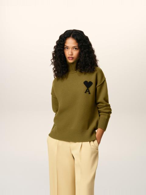 KHAKI WOOL AMI DE COEUR FUNNEL NECK SWEATER