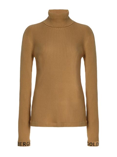 Mira Ribbed-Knit Turtleneck Sweater tan