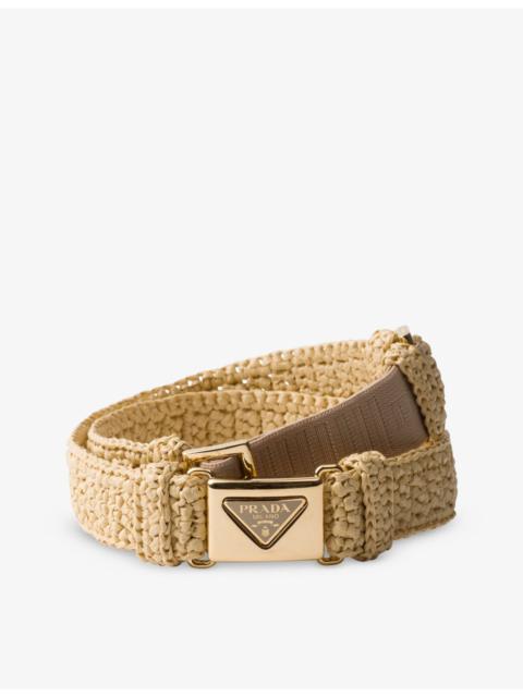 Triangle-buckle raffia-effect woven belt