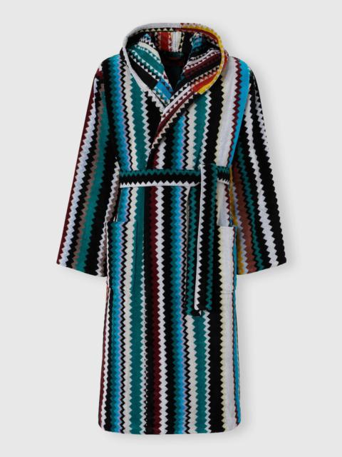 Long Curt chevron cotton terry hooded bathrobe
