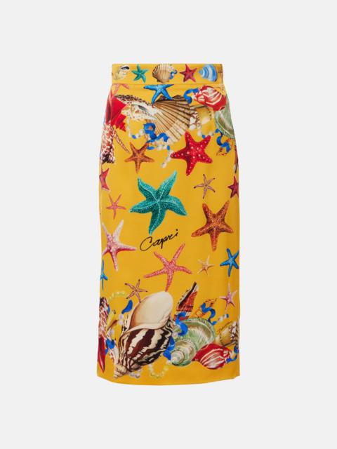 Capri printed silk-blend midi skirt