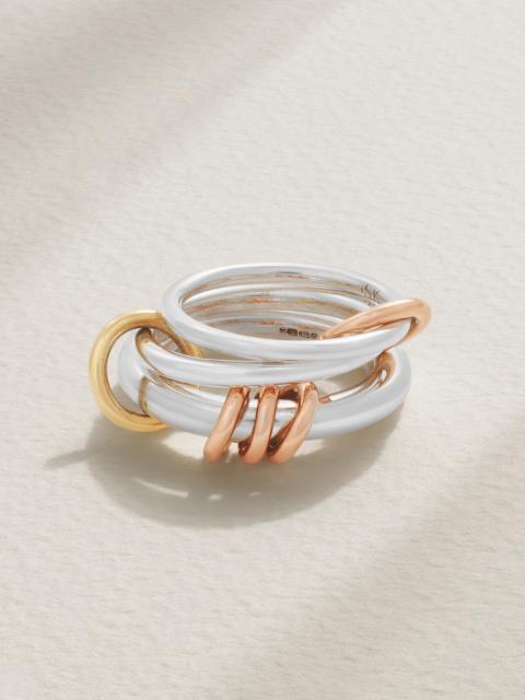 Orion Set Of Three Sterling Silver And 18-karat Yellow And Rose Gold Rings