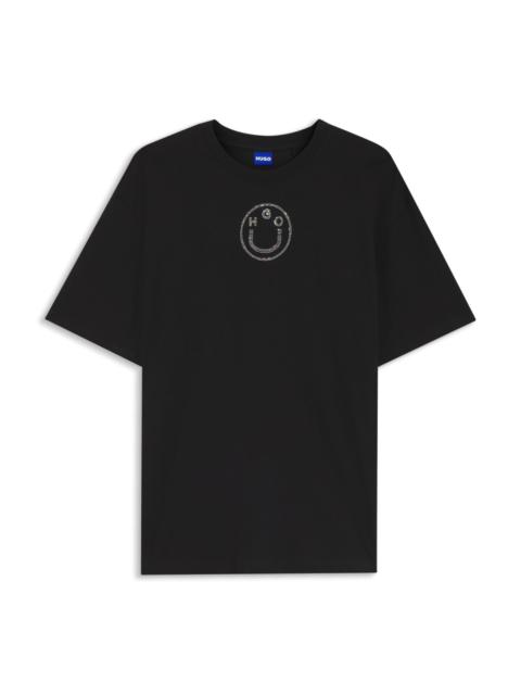 COTTON-JERSEY T-SHIRT WITH RHINESTONE HAPPY HUGO