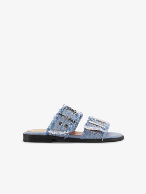 BLUE DENIM FEMININE BUCKLE TWO-STRAP SANDALS