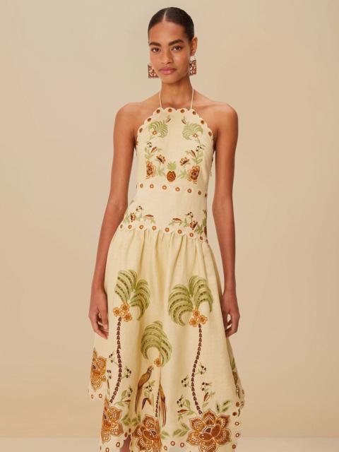 Sand Delicate Forest Richelieu Embroidered Euroflax™ Premium Linen Midi Dress