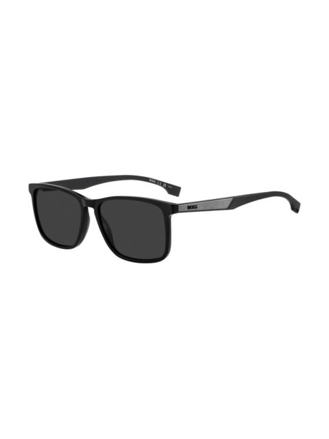 TEMPLE-LOGO SUNGLASSES IN BLACK ACETATE