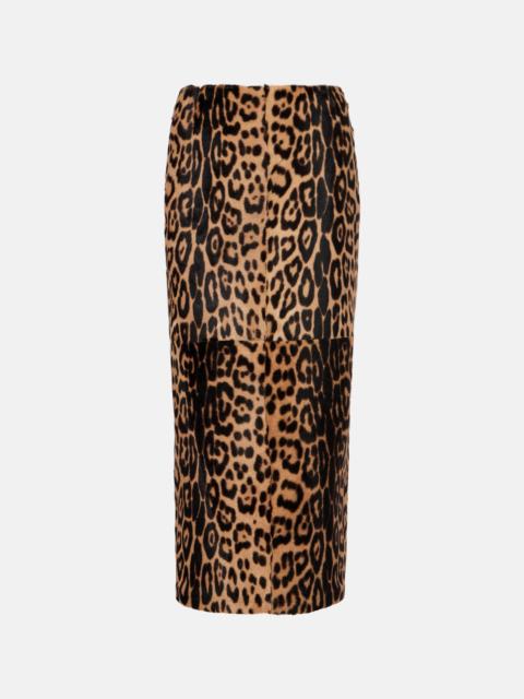 Elyse leopard-print shearling pencil skirt