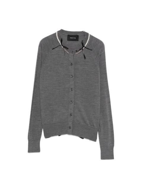 CLASSIC LONG SLEEVE CARDIGAN WITH EMBROIDERY – CHARCOAL/PEARL