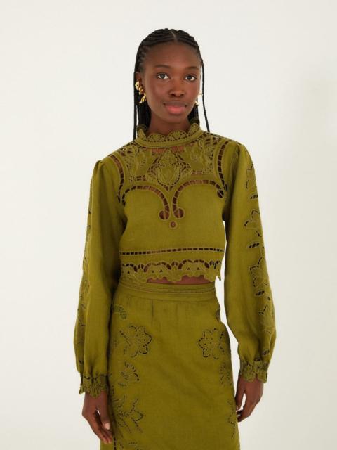 Green Majestic Garden Euroflax Premium Linen Richelieu Blouse