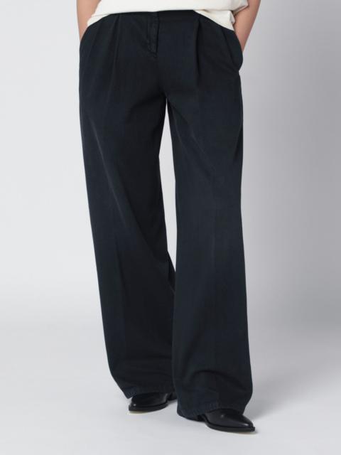 Black wide-leg cotton trousers