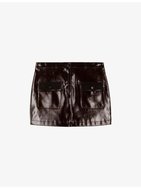 High-Rise Vinyl-Effect Woven Mini Skirt