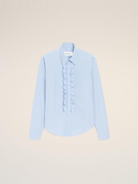 BLUE COTTON LONG SLEEVE RUFFLED ADJUSTED SHIRT