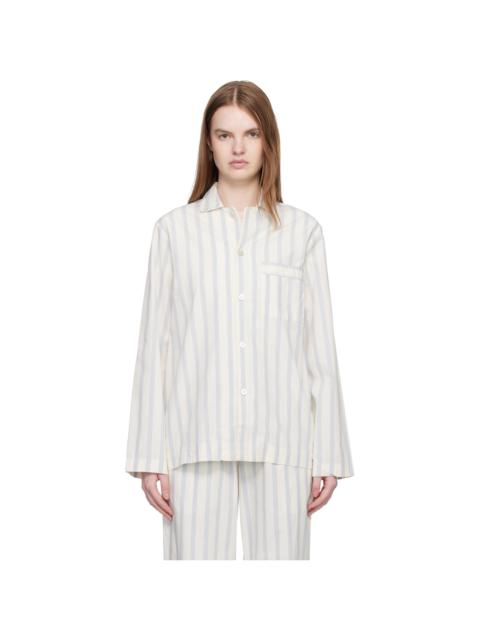 Off-White & Blue Poplin Long-Sleeved Pyjama Shirt