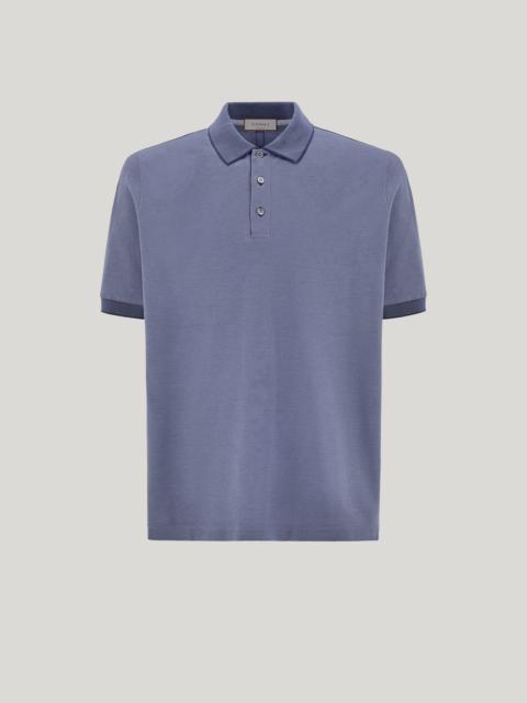 AIR FORCE BLUE COTTON PIQUÉ POLO SHIRT WITH CONTRASTING TRIM