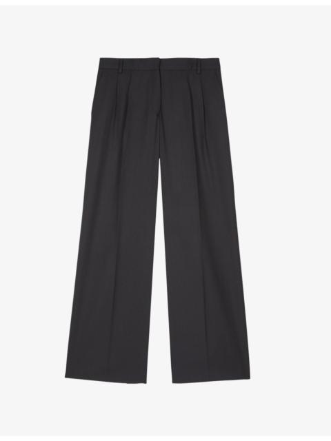 Wide-Leg Mid-Rise Wool Trousers