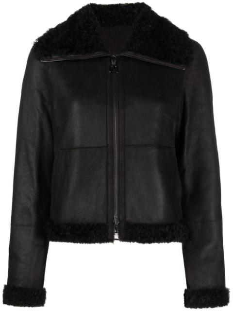 shearling-collar leather jacket