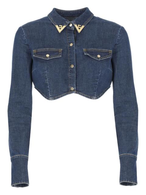 cropped gold-collar denim top