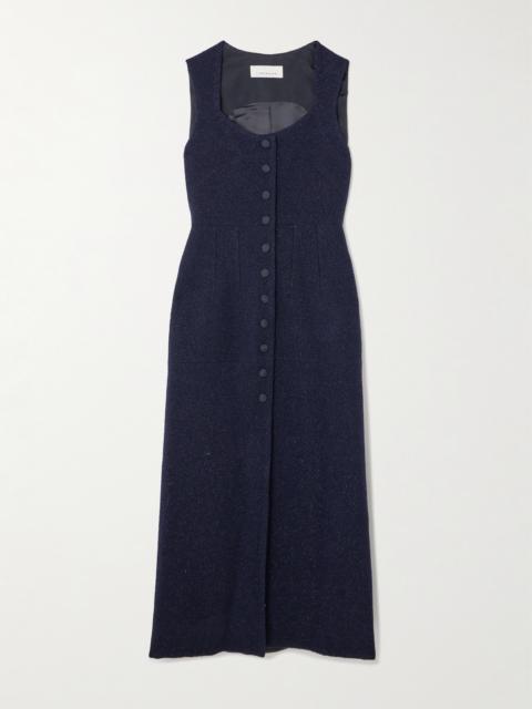 Avery Metallic Wool-blend Tweed Midi Dress