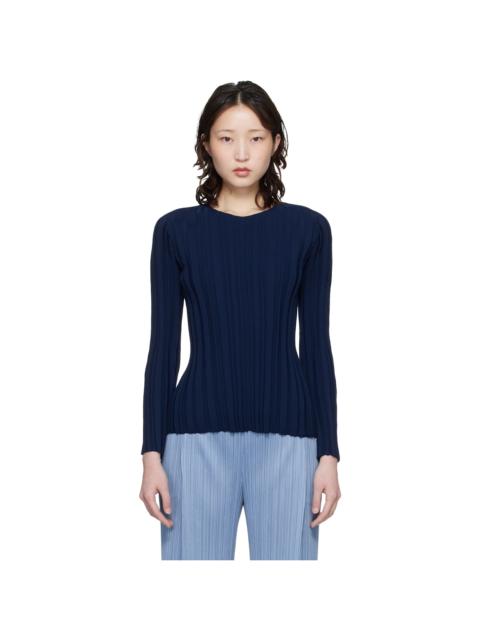 Navy Rib Knit Top