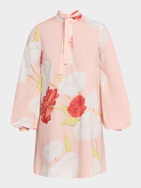 Floral-Print Cotton Balloon-Sleeve Mini Shirtdress