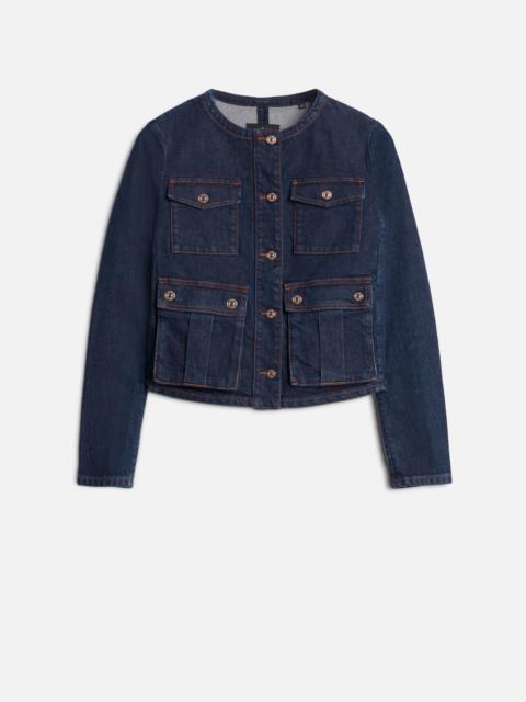 COLLARLESS JACKET in Denim Rinsed Indigo