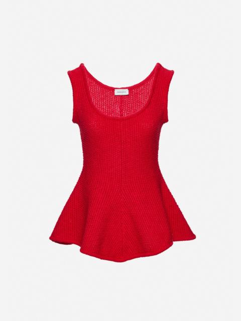 Sleeveless cotton and linen peplum top in red
