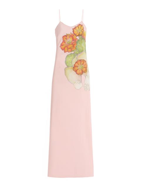 Printed Silk Crepe Bias Slip Gown pink