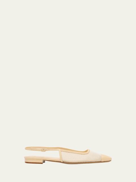 Olivia Mesh Leather Cap-Toe Slingback Ballerina Flats
