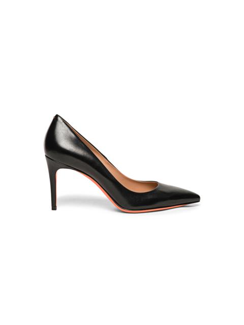 Women's black leather high-heel pump