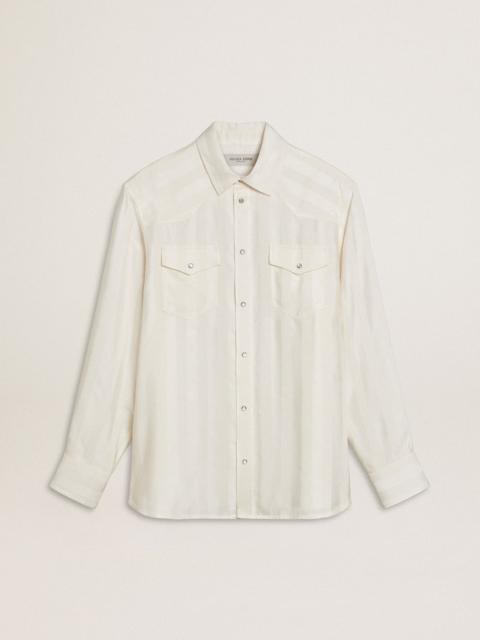 Men’s oversized worn-white shirt with vertical stripes