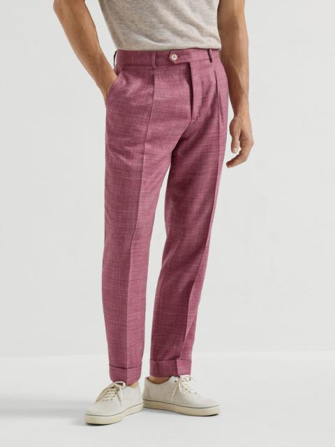 Slubbed virgin wool, silk and linen hopsack trousers with pleat