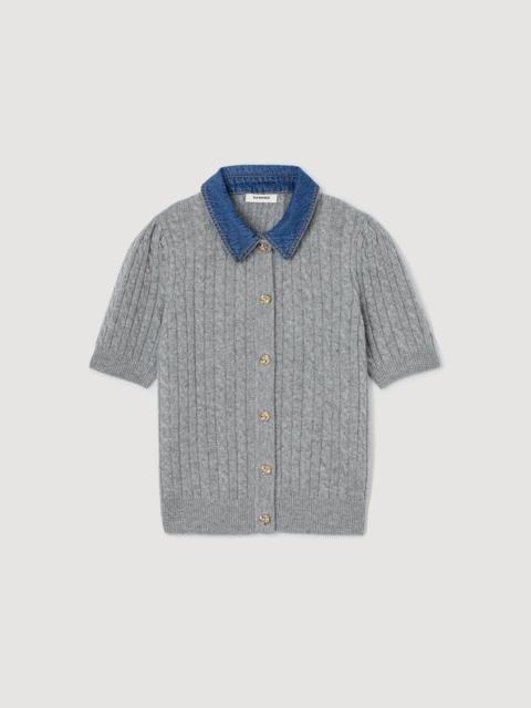 CARDIGAN WITH DENIM COLLAR