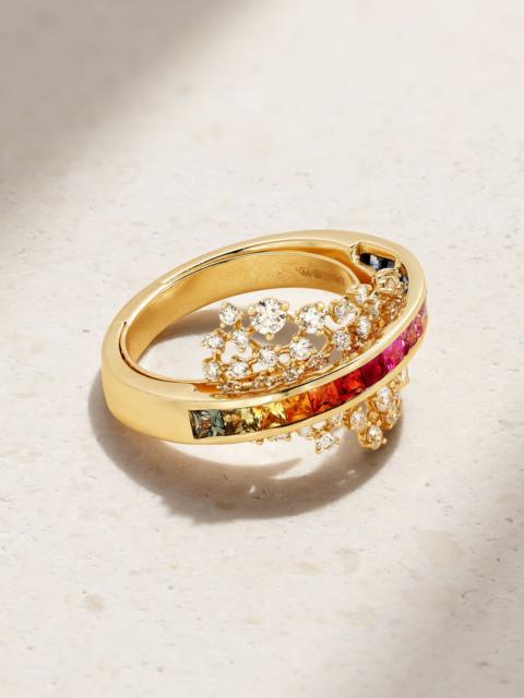 Scatter Rainbow Energy 18-karat gold, diamond and sapphire ring Multi