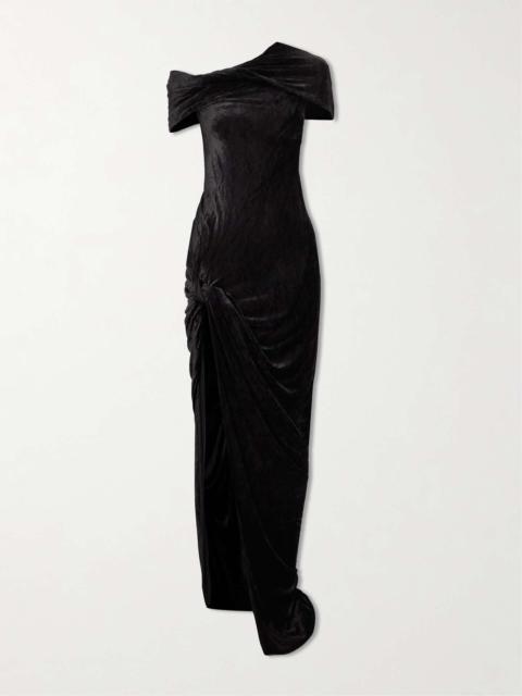 Lola one-shoulder twisted crushed-velvet maxi dress
