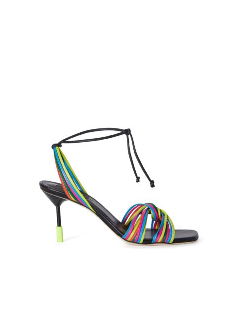 Multicolor heeled leather sandals with tubed straps